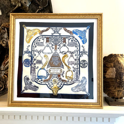Etriers Noir Framed Vintage Silk Scarf 20"