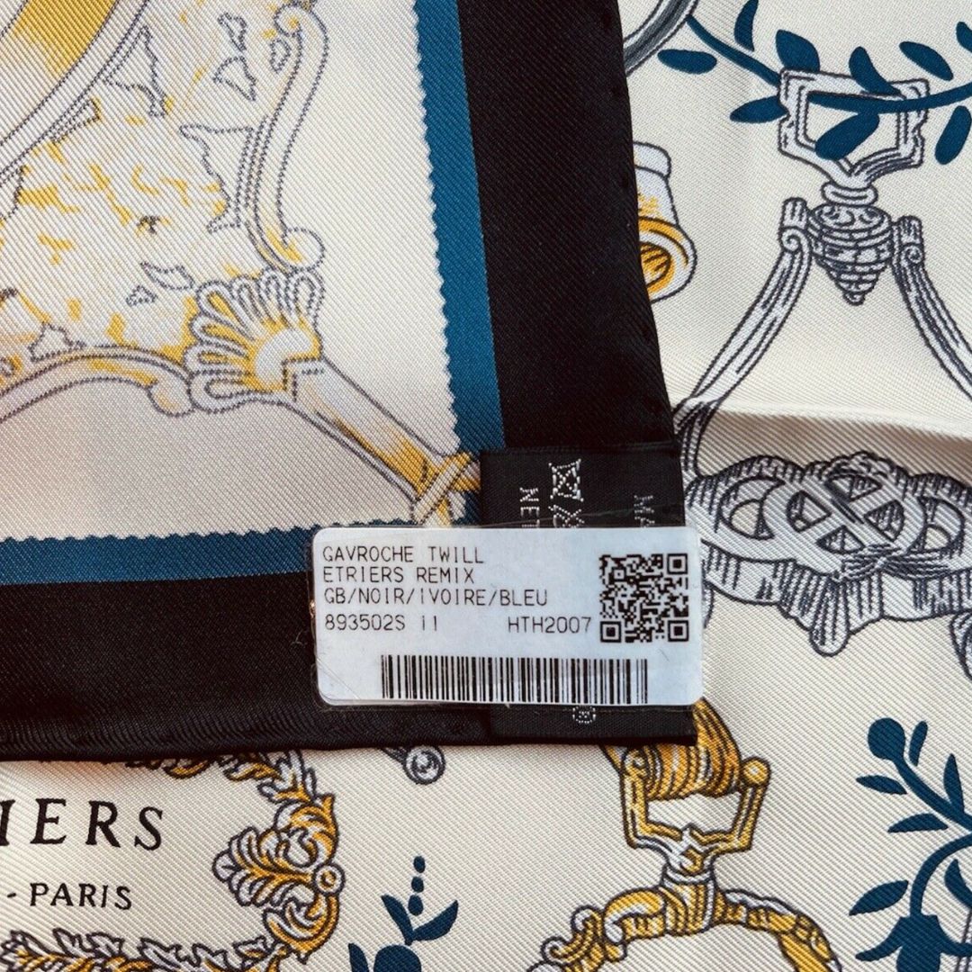 Etriers Noir Framed Vintage Silk Scarf 20"