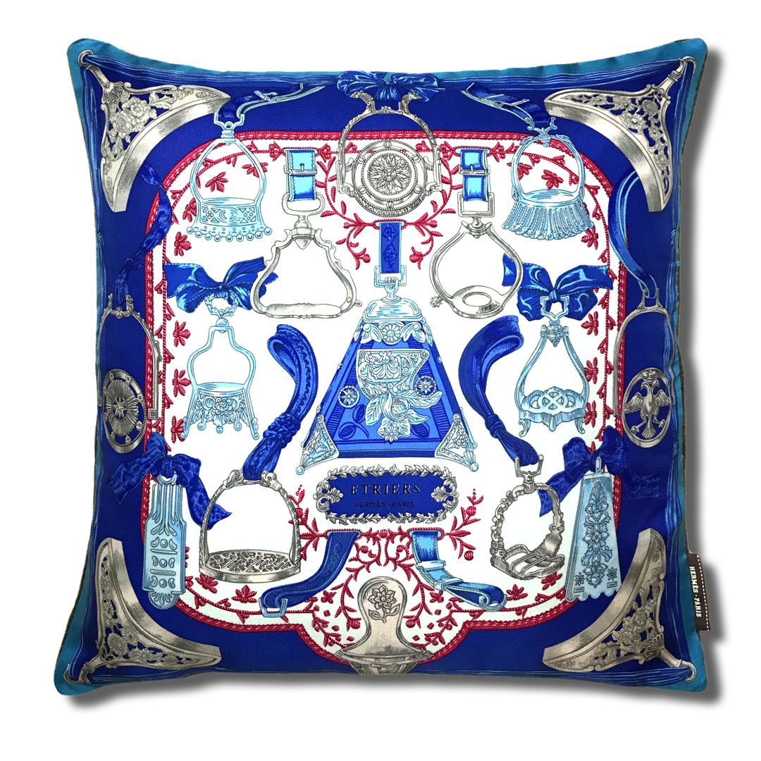 Vintage Hermes Pillow Etriers Remix Vintage Silk Scarf Pillow 17" at Vintage Luxe Up