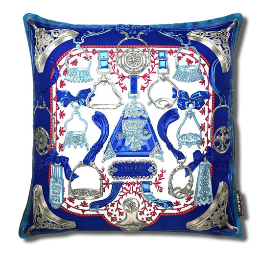 Vintage Hermes Pillow Etriers Remix Vintage Silk Scarf Pillow 17" at Vintage Luxe Up