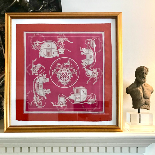 Framed Hermes Scarf Ex Libris Framed Vintage Silk Scarf 20" Vintage Hermes at Vintage Luxe Up
