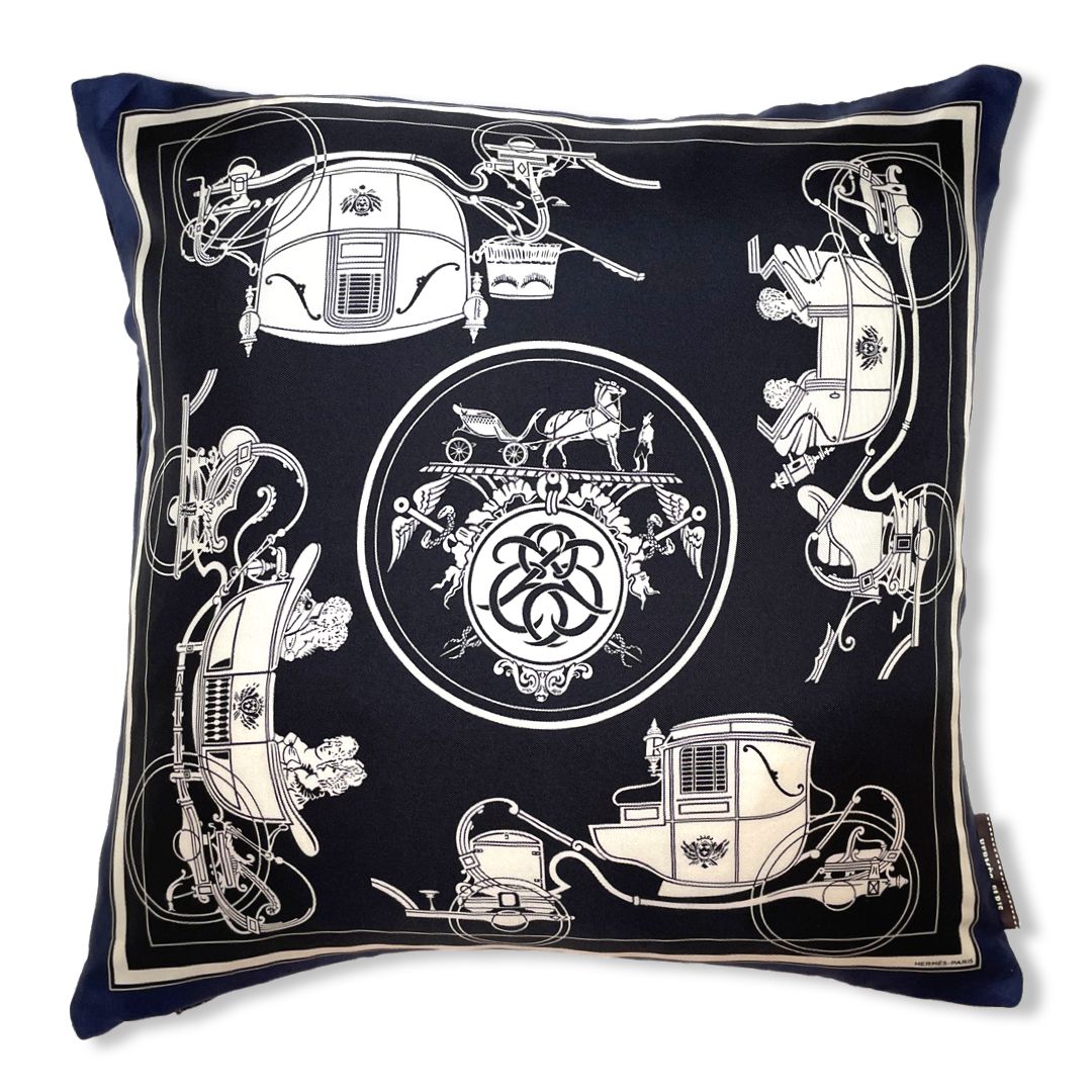Vintage Hermes Pillow Ex Libris Vintage Silk Scarf Pillow 17" at Vintage Luxe Up