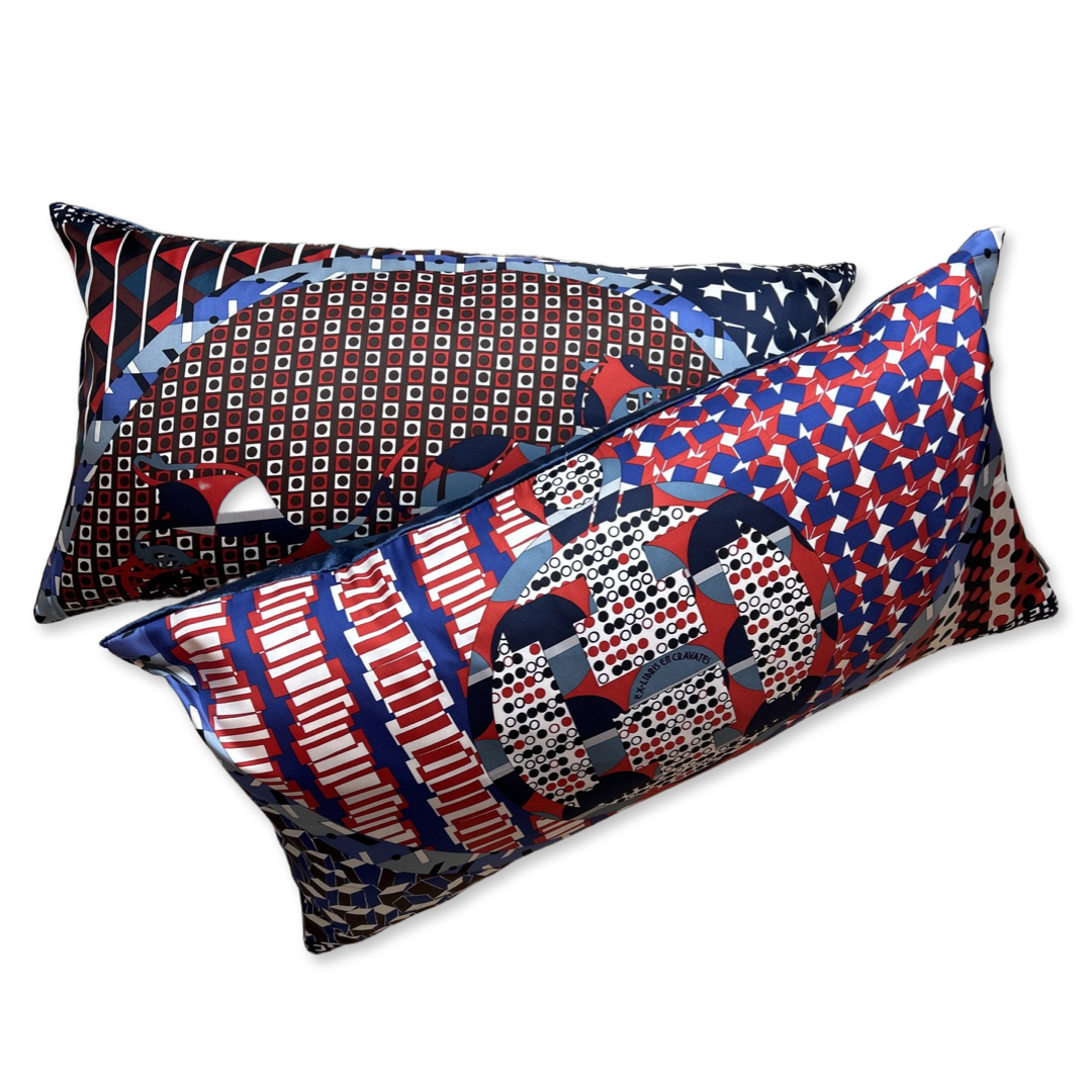 Vintage Hermes Pillow Ex Libris en Cravates Vintage Silk Scarf Lumbar Pillows 30" at Vintage Luxe Up