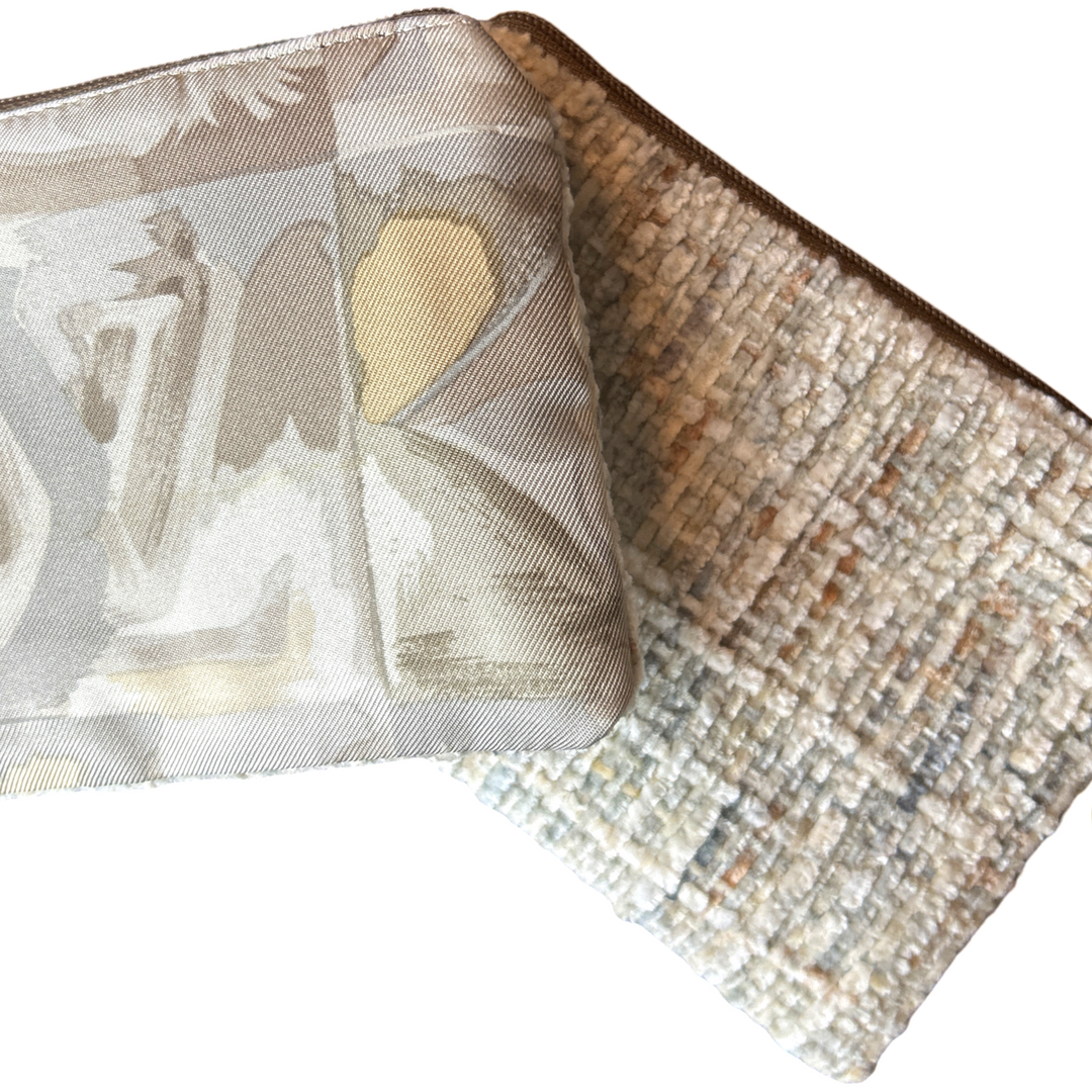 Au Fils du Temps Logo Vintage Silk Scarf Coffee Run Keychain Bag