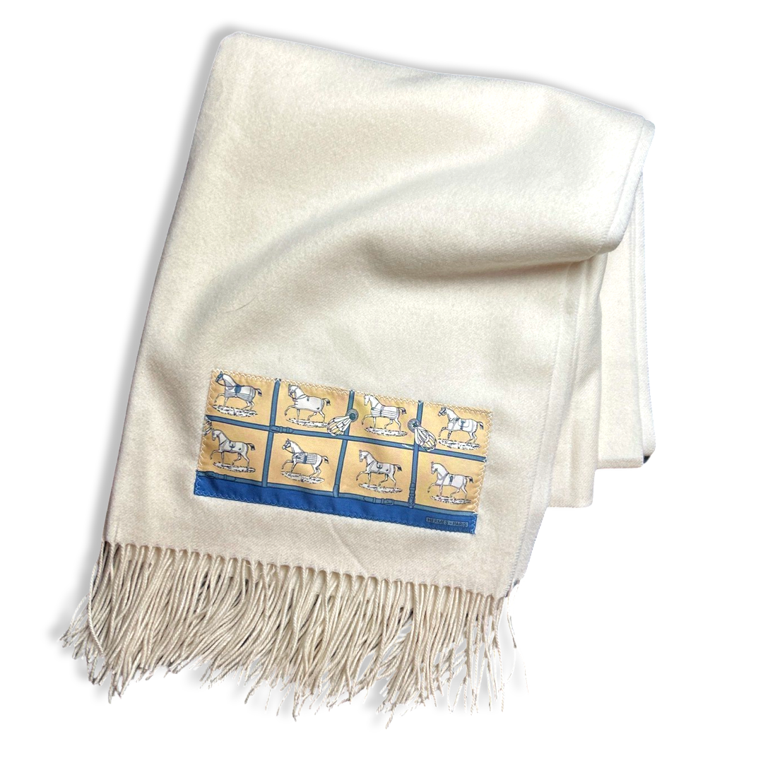 Petits Chevaux Vintage Silk Scarf & Cashmere Throw Blanket