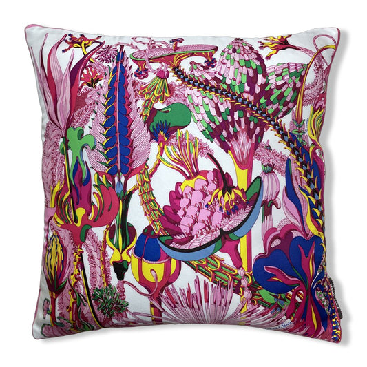 Vintage Hermes Pillow Fantaisies Botanique Vintage Silk Scarf Pillow 17" at Vintage Luxe Up