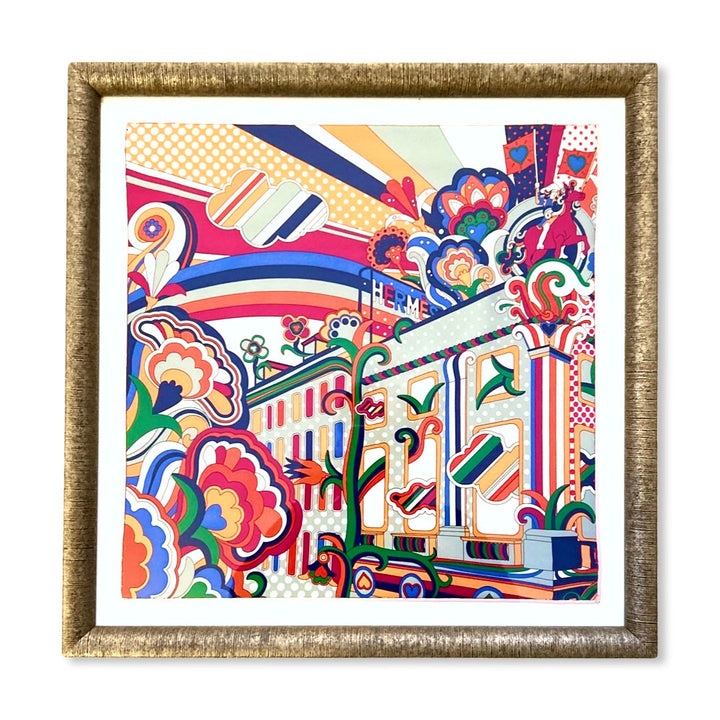 Faubourg Rainbow Framed Vintage Silk Scarf 20"