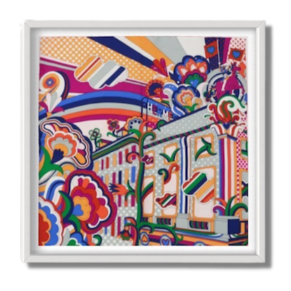 Framed Hermes Scarf Faubourg Rainbow Framed Vintage Silk Scarf 20" Vintage Hermes at Vintage Luxe Up
