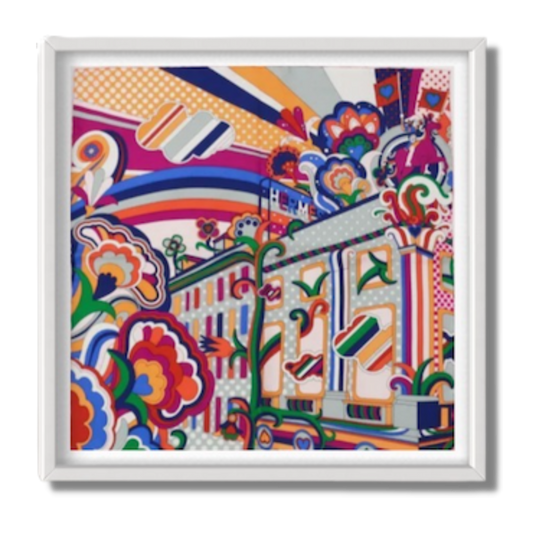 Framed Hermes Scarf Faubourg Rainbow Framed Vintage Silk Scarf 20" Vintage Hermes at Vintage Luxe Up