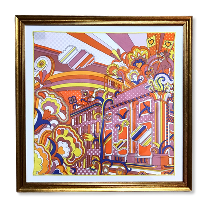 Framed Hermes Scarf Faubourg Rainbow Framed Vintage Silk Scarf 20" Vintage Hermes at Vintage Luxe Up