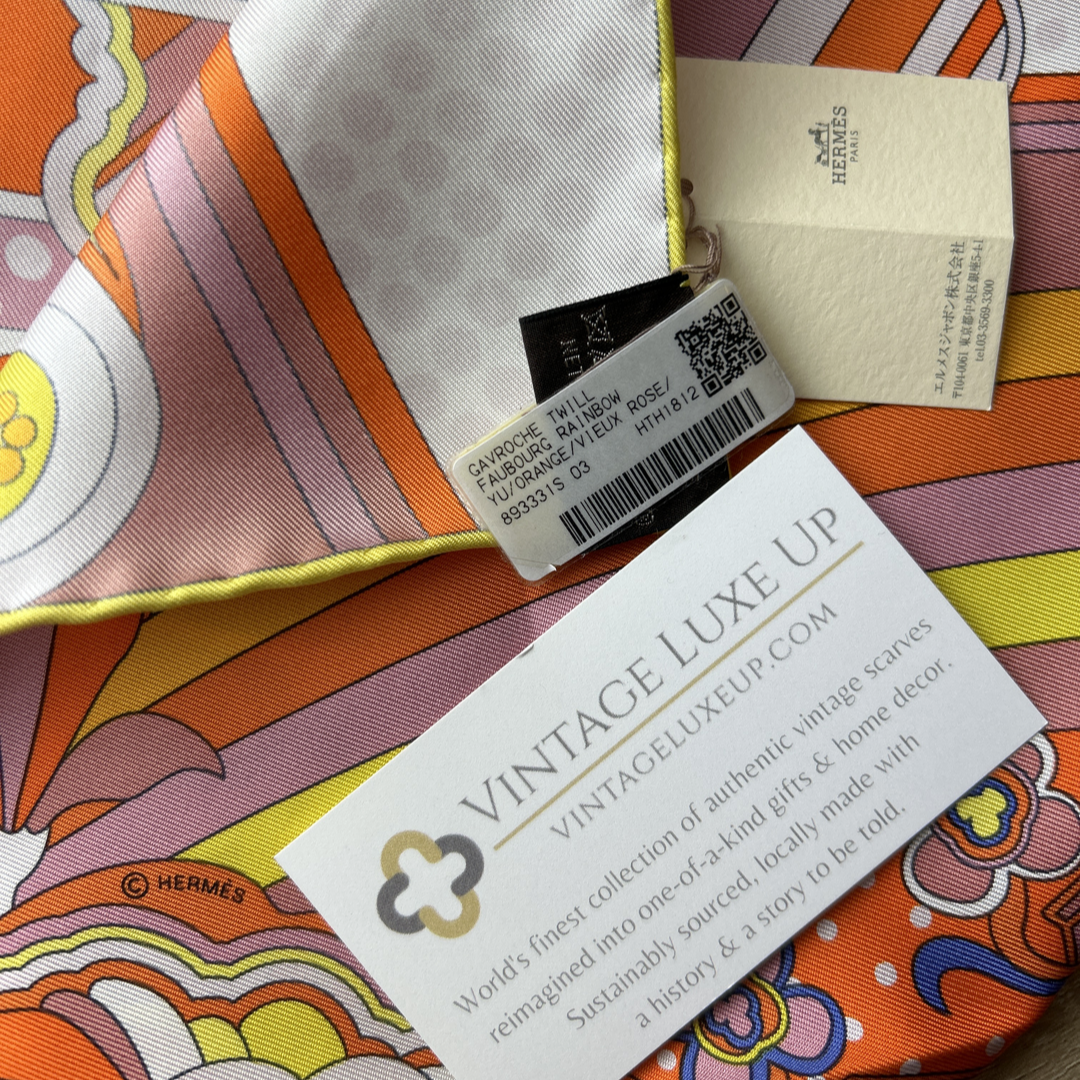Faubourg Rainbow Framed Vintage Silk Scarf 21"