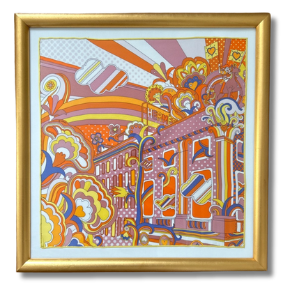 Framed Hermes Scarf Faubourg Rainbow Framed Vintage Silk Scarf 21" Vintage Hermes at Vintage Luxe Up