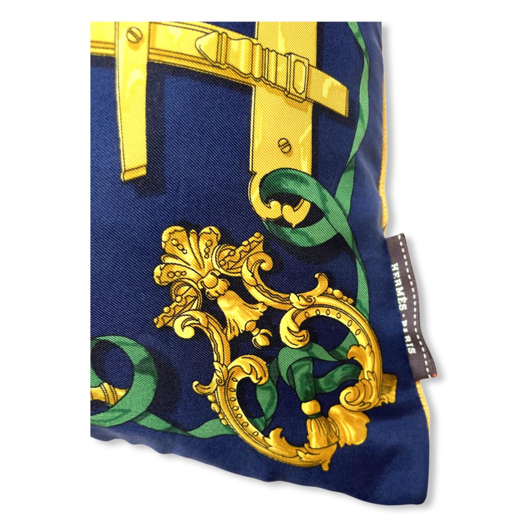 Ferronneries Navy Vintage Silk Scarf Pillow 17"