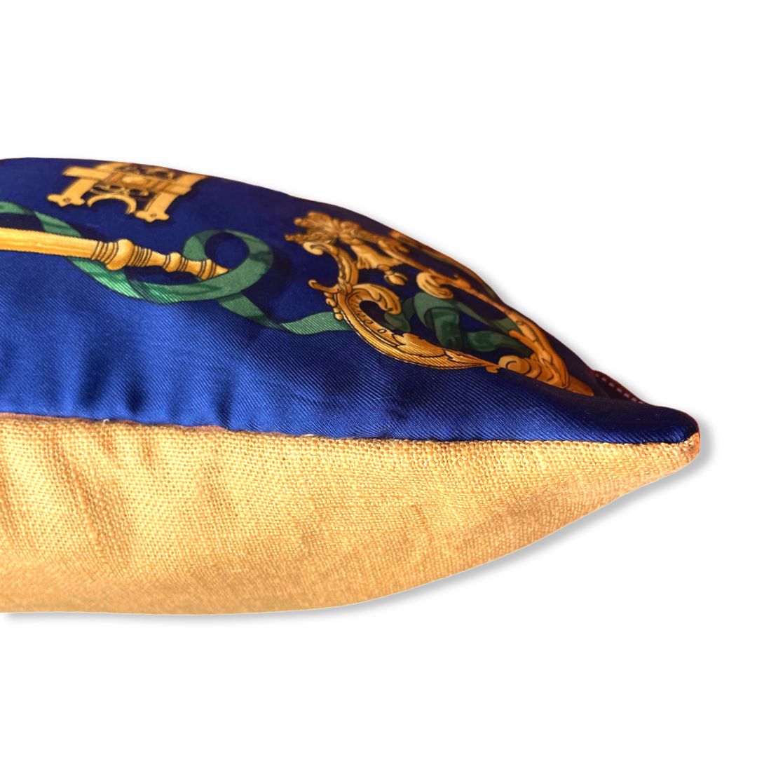 Ferronneries Navy Vintage Silk Scarf Pillow 17"
