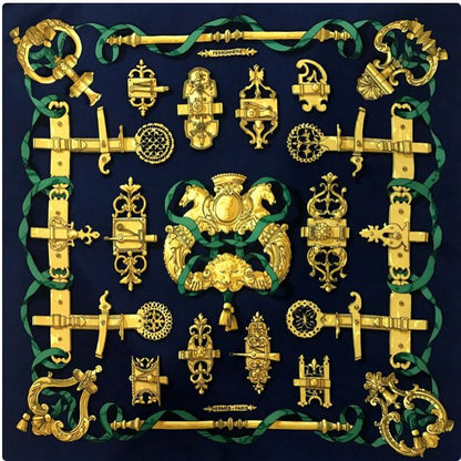 Ferronneries Navy Vintage Silk Scarf Pillow 17"
