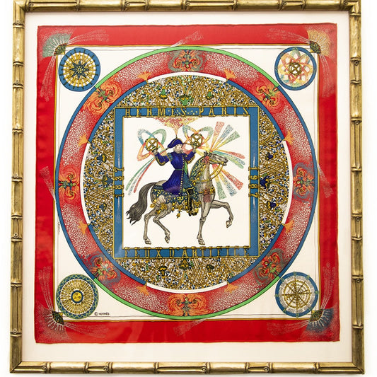 Framed Hermes Scarf Feux d’Artifice Framed Vintage Silk Scarf 20" Vintage Hermes at Vintage Luxe Up