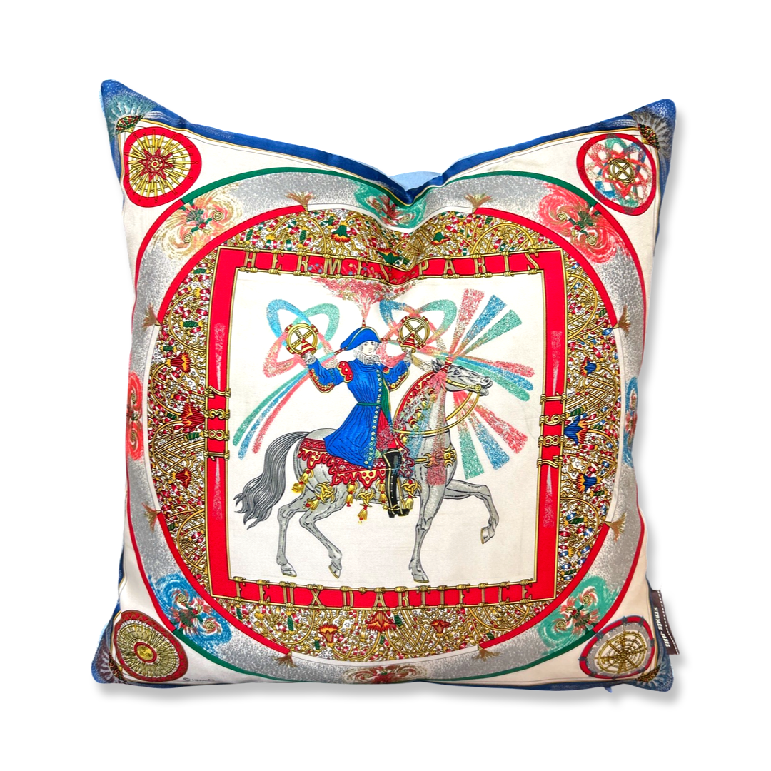 Feux d'Artifice Vintage Silk Scarf Pillow 17"
