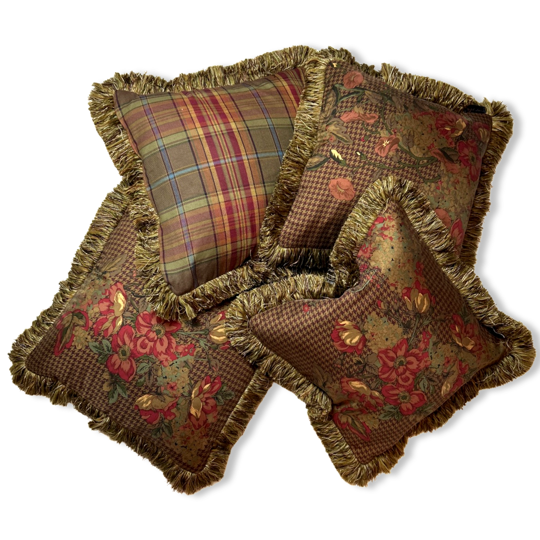 Vintage Ralph Lauren Pillow Floral Houndstooth Scarf Pillows 18" at Vintage Luxe Up