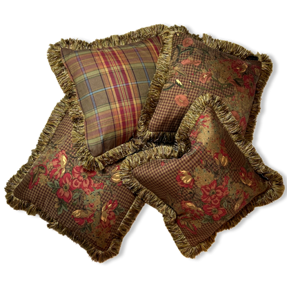 Vintage Ralph Lauren Pillow Floral Houndstooth Scarf Pillows 18" at Vintage Luxe Up