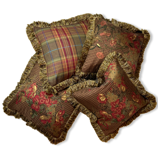 Vintage Ralph Lauren Pillow Floral Houndstooth Scarf Pillows 18" at Vintage Luxe Up