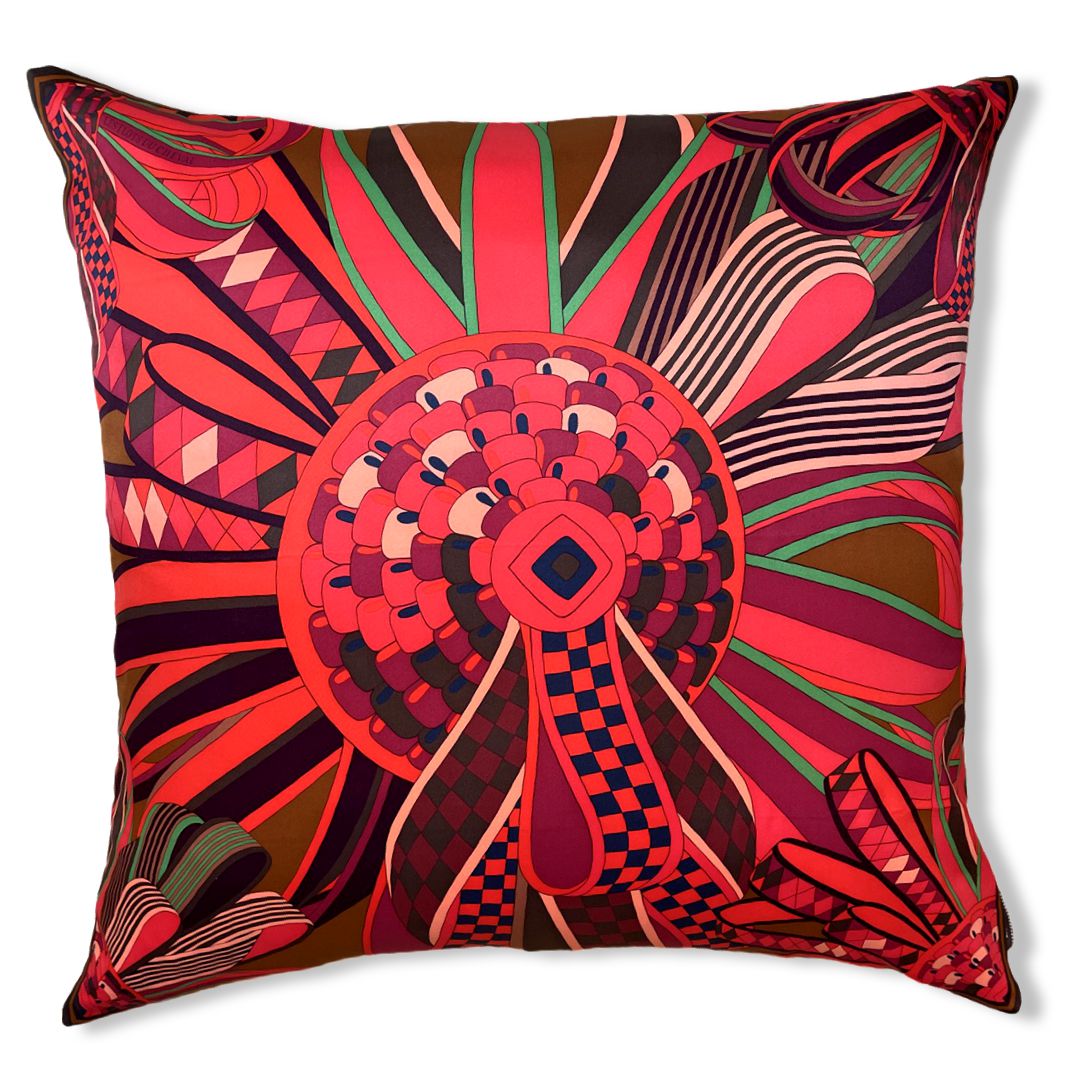 Vintage Hermes Pillow Flots du Cheval Vintage Silk Scarf Pillow 28" at Vintage Luxe Up