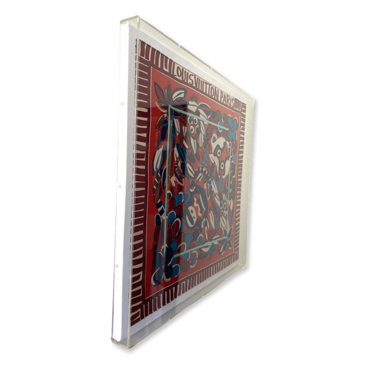 Flower Monkey Acrylic Shadow Box Framed Vintage Silk Scarf 28"
