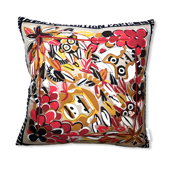 Flower Monkey Vintage Silk Scarf Pillow 28"