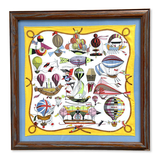 Framed Hermes Scarf Folies du Ciel Framed Vintage Silk Scarf 20" Vintage Hermes at Vintage Luxe Up