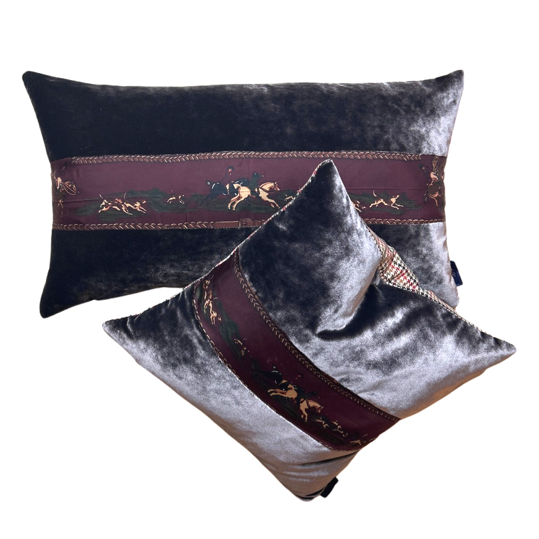 Vintage Ralph Lauren Pillow Fox Hunt Border Vintage Silk Scarf Pillows at Vintage Luxe Up