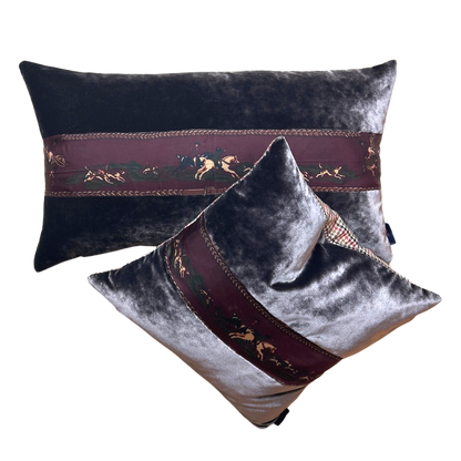 Vintage Ralph Lauren Pillow Fox Hunt Border Vintage Silk Scarf Pillows at Vintage Luxe Up
