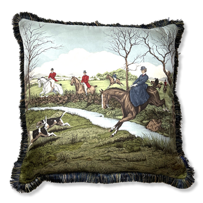 Vintage Ralph Lauren Pillow Fox Hunt Equestrian Tartan Vintage Silk Scarf Pillow 28" at Vintage Luxe Up
