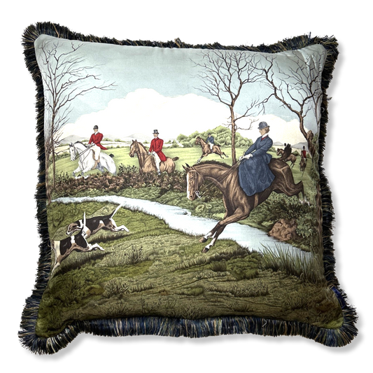 Vintage Ralph Lauren Pillow Fox Hunt Equestrian Tartan Vintage Silk Scarf Pillow 28" at Vintage Luxe Up