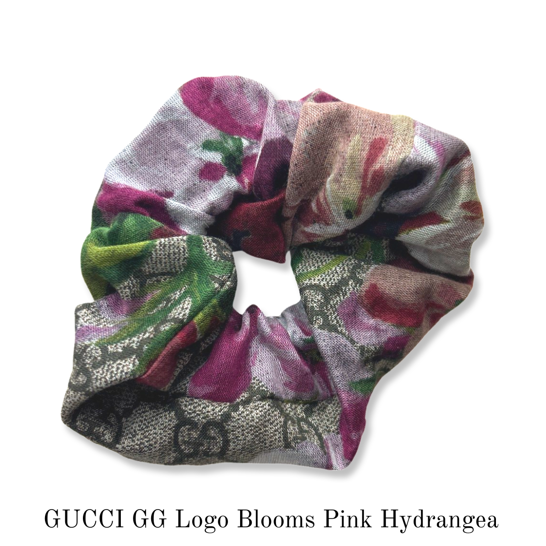 GG Blooms Pink Hydrangea Vintage Silk Scarf Hair Scrunchies
