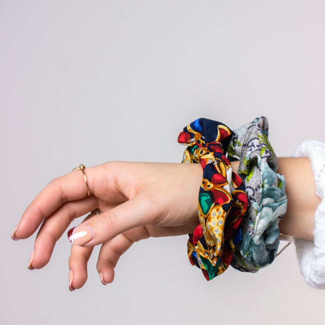 GG Blooms Pink Hydrangea Vintage Silk Scarf Hair Scrunchies