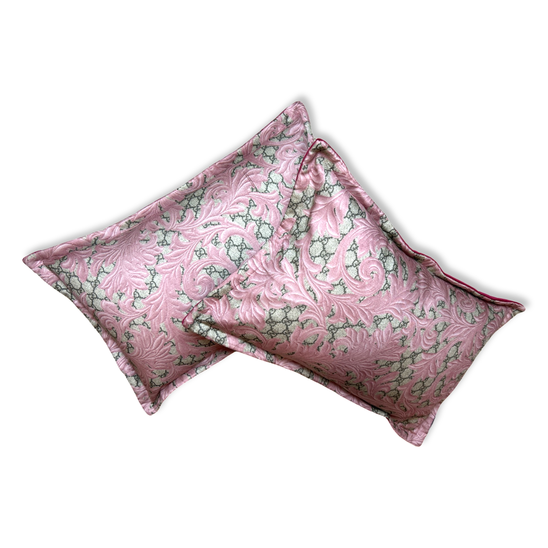 GG Logo Arabesque Pink Silk Scarf Boudoir Pillow