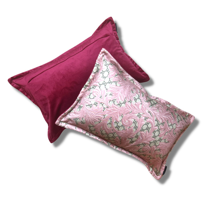 Vintage Gucci Pillow GG Logo Arabesque Pink Silk Scarf Boudoir Pillow at Vintage Luxe Up
