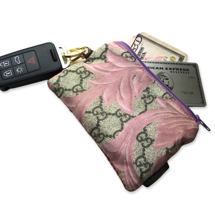 Vintage Gucci keychain bag GG Logo Arabesque Pink Vintage Silk Scarf Coffee Run Keychain Bag at Vintage Luxe Up