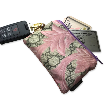 Vintage Gucci keychain bag GG Logo Arabesque Pink Vintage Silk Scarf Coffee Run Keychain Bag at Vintage Luxe Up