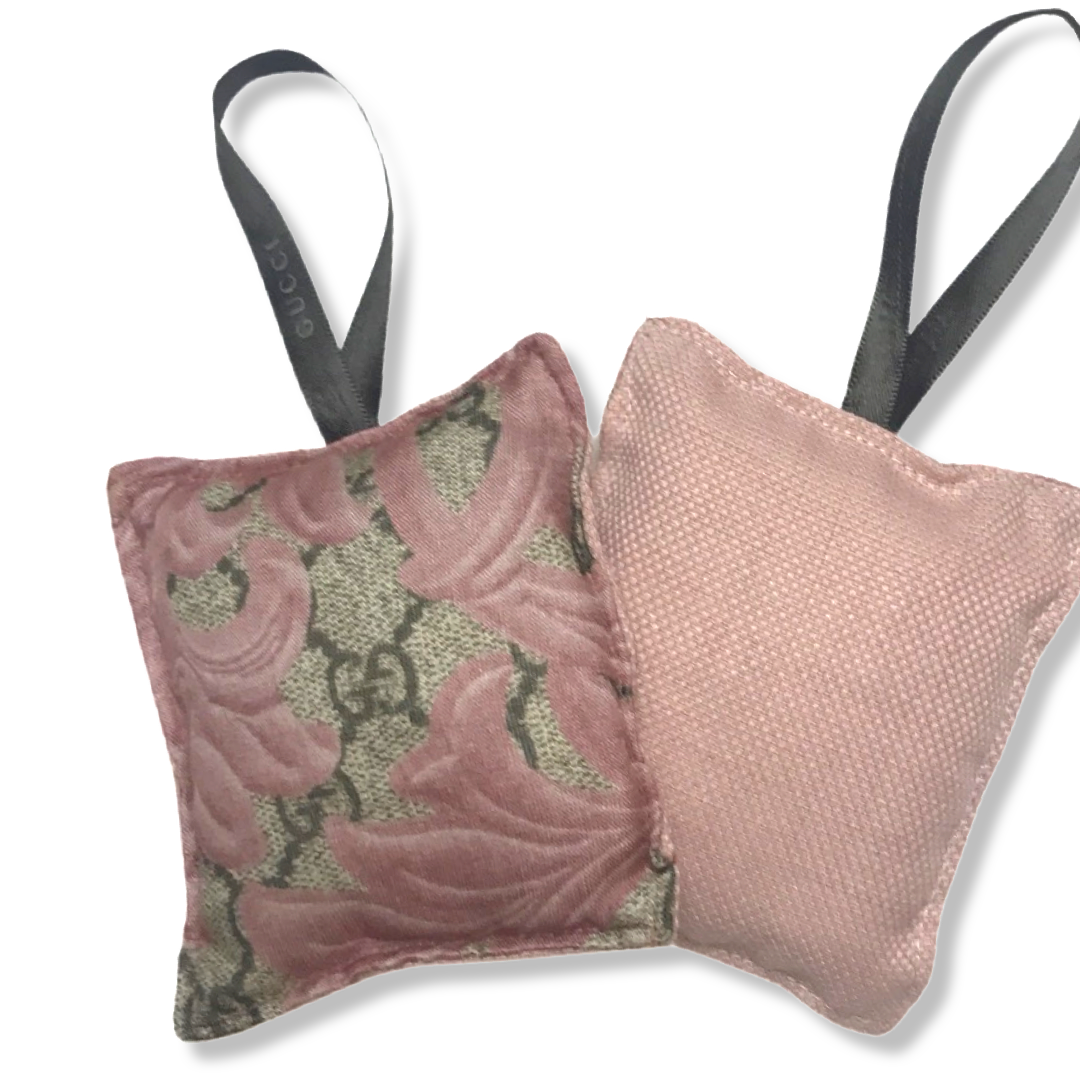 GG Logo Arabesque Pink Vintage Silk Scarf Lavender-Filled Sachet