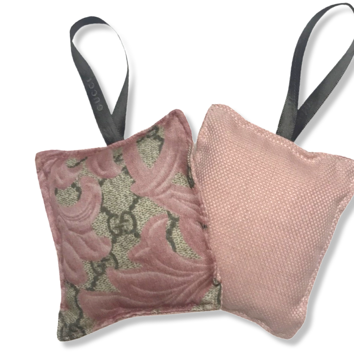 GG Logo Arabesque Pink Vintage Silk Scarf Lavender-Filled Sachet