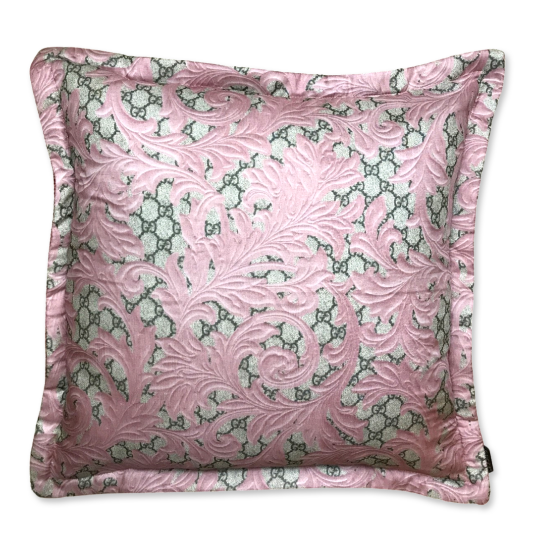 GG Logo Arabesque Pink Vintage Silk Scarf Pillows 20"