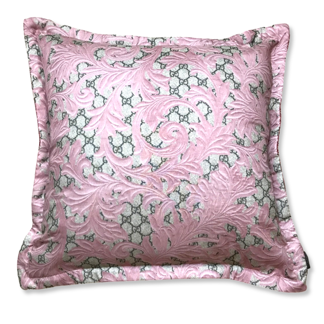 GG Logo Arabesque Pink Vintage Silk Scarf Pillows 20"