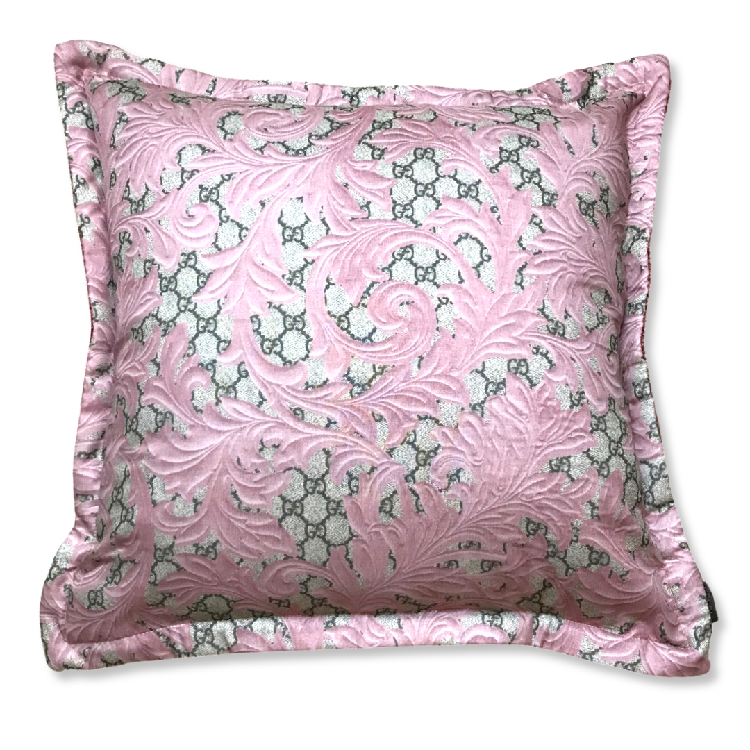 GG Logo Arabesque Pink Vintage Silk Scarf Pillows