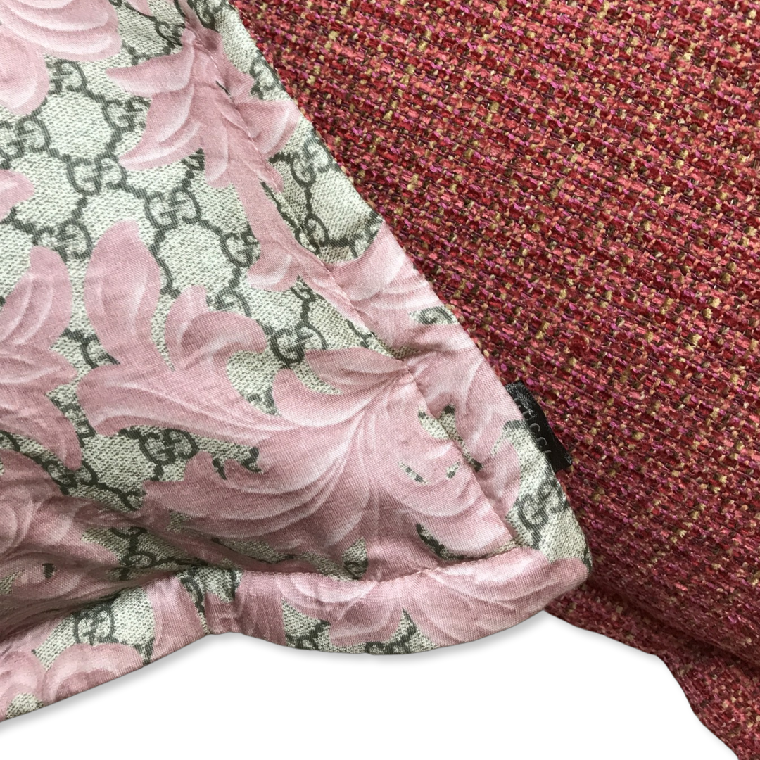 GG Logo Arabesque Pink Vintage Silk Scarf Pillows
