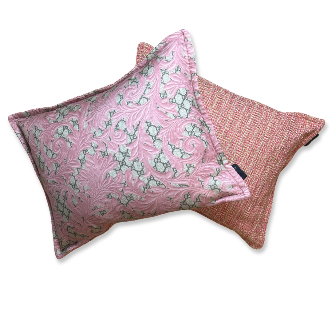 GG Logo Arabesque Pink Vintage Silk Scarf Pillows