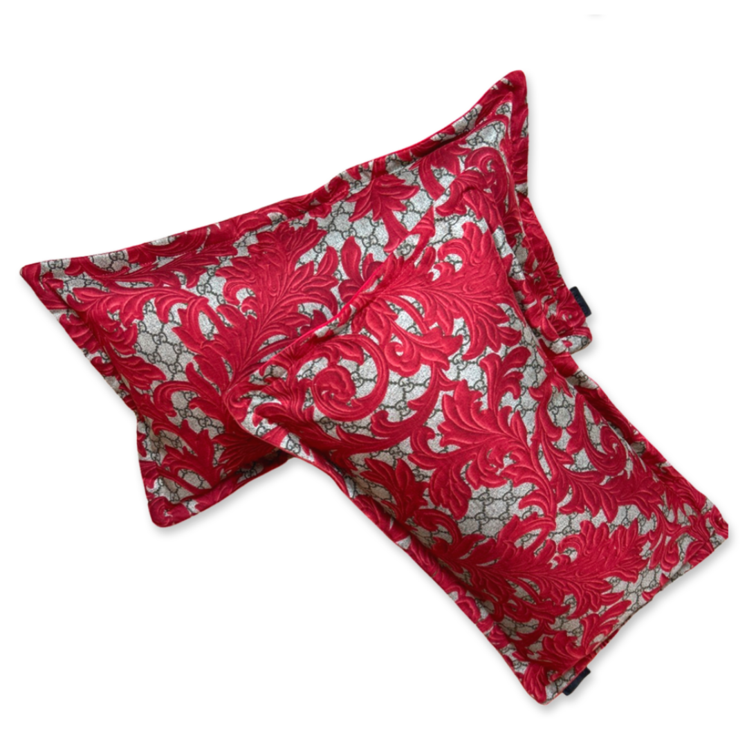 GG Logo Arabesque Red Vintage Silk Scarf Boudoir Pillow