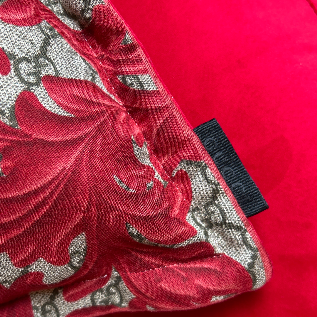 GG Logo Arabesque Red Vintage Silk Scarf Boudoir Pillow