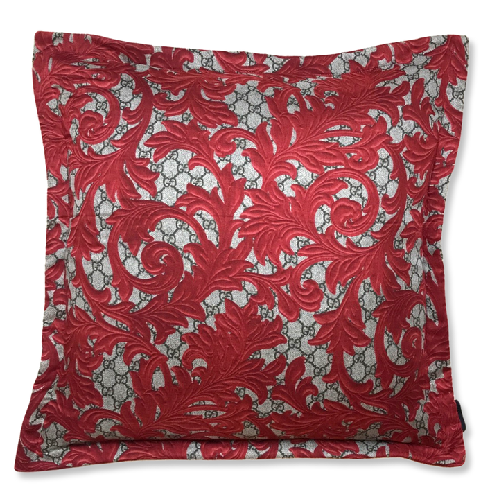 GG Logo Arabesque Red Vintage Silk Scarf Pillows 20"