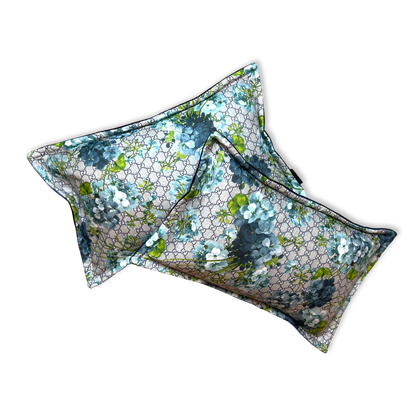 GG Logo Blooms Blue Hydrangea Vintage Silk Scarf Boudoir Pillow
