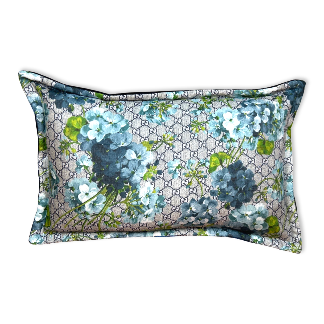 GG Logo Blooms Blue Hydrangea Vintage Silk Scarf Boudoir Pillow